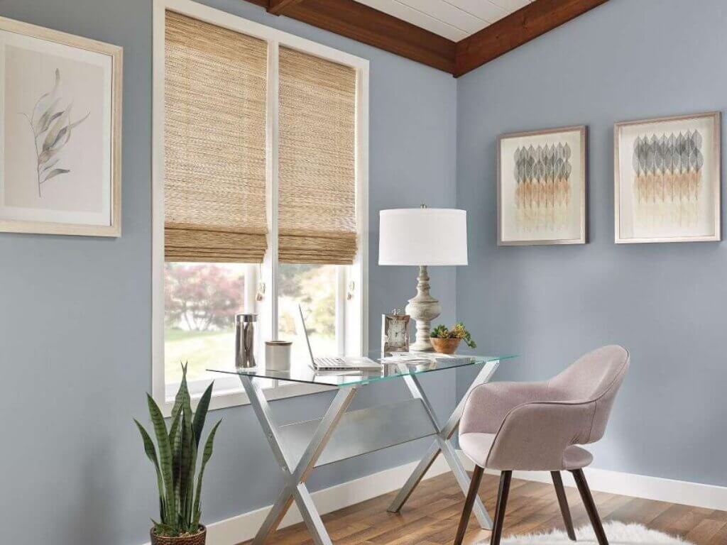 Woven wood shades are custom shades constructed by weaving organic materials such as bamboo, matchsticks, reed, and grass into flat or Roman-style panels. These panels can be raised or lowered to control light and privacy throughout the day.