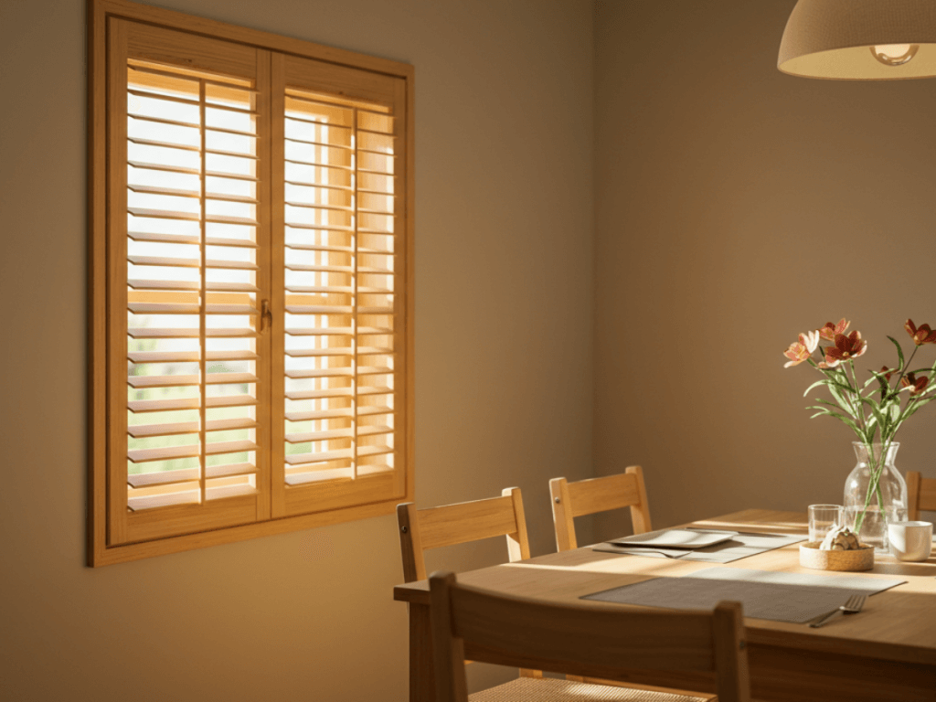 wood shutters in a dining room
