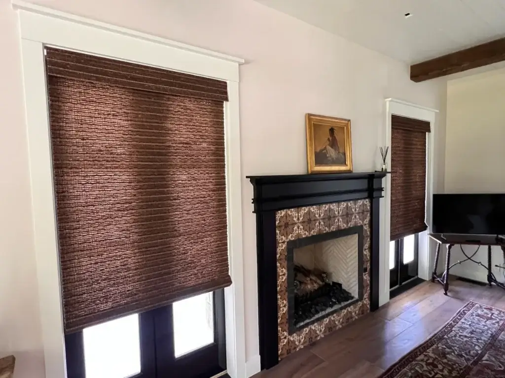 Woven Wood Shades in Living Room Patio Doors